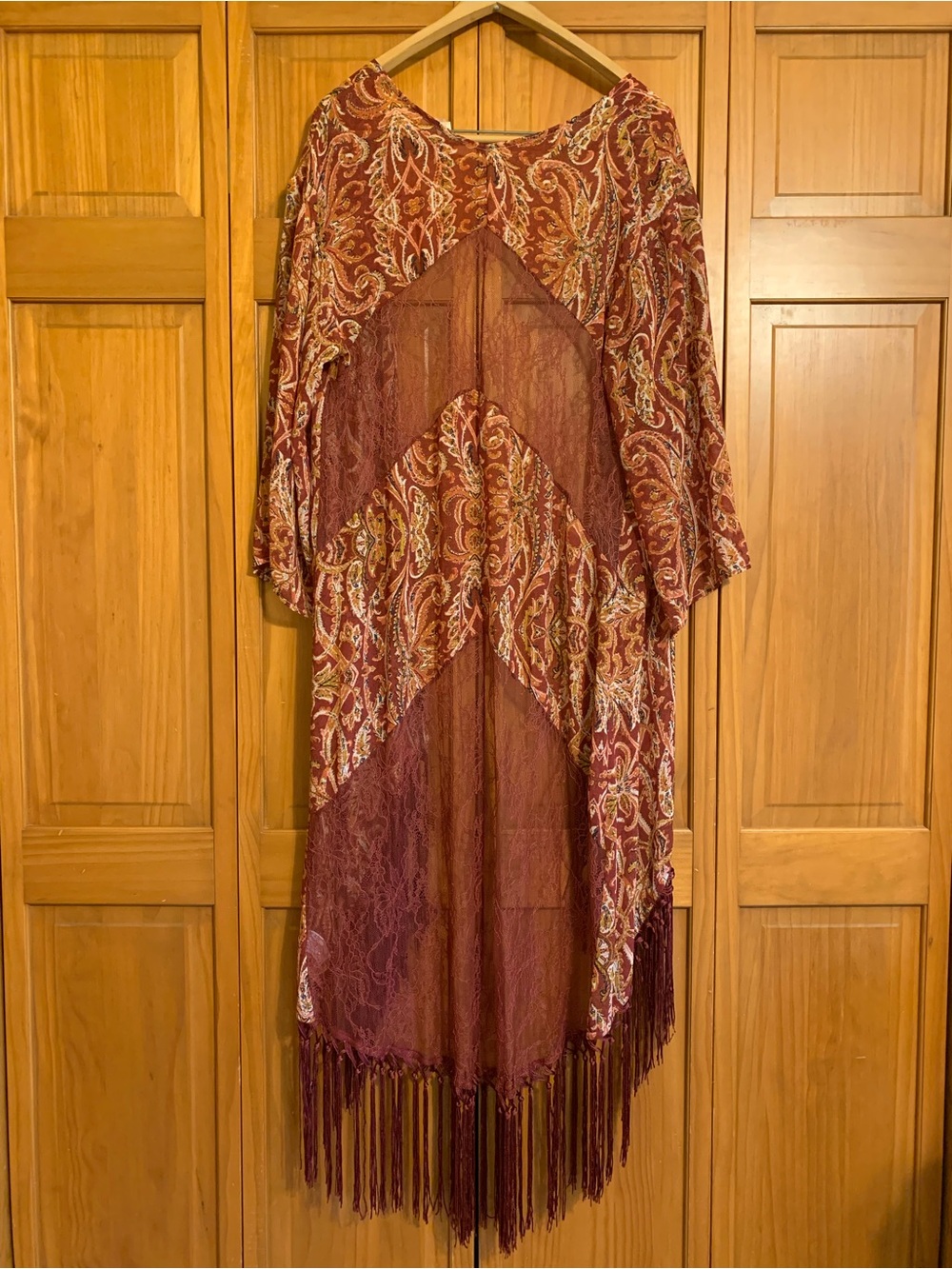 Rust Paisley Fringe Kimono Coverup